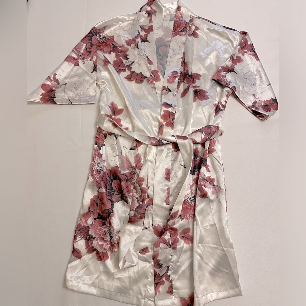 Girls Satin Floral Robe